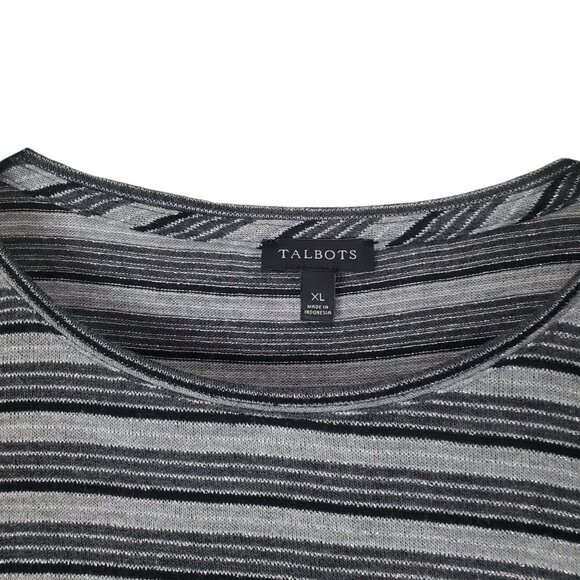 TALBOTS Sweater SZ XL Black Silver Metallic Stripes Knit‎ Long Sleeves Academia - Picture 3 of 7